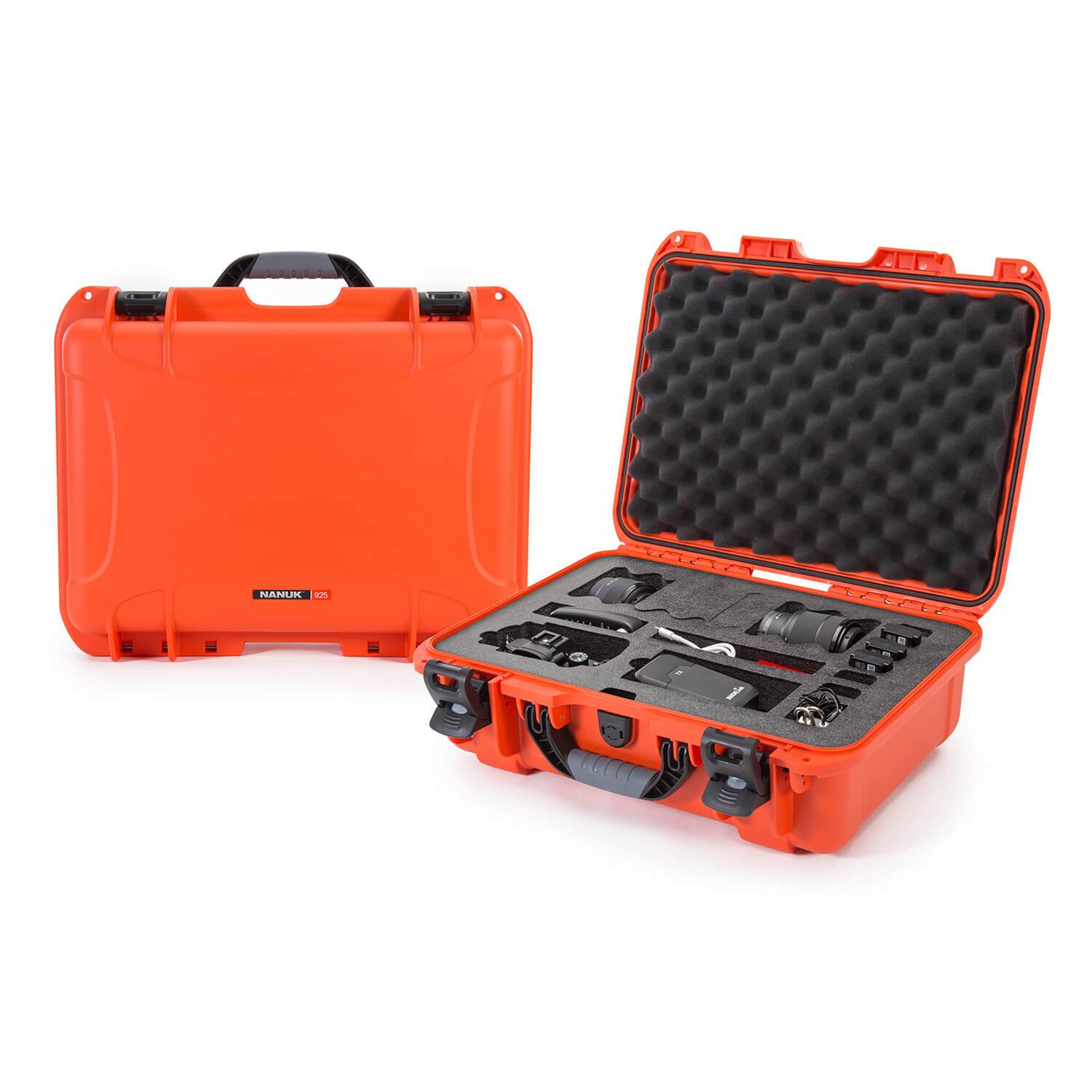 Nanuk 925-EDSLR3 Waterproof Carry-on Hard Case with Foam Insert for Canon, Nikon - 1 DSLR Body and Lens/Lenses - Orange