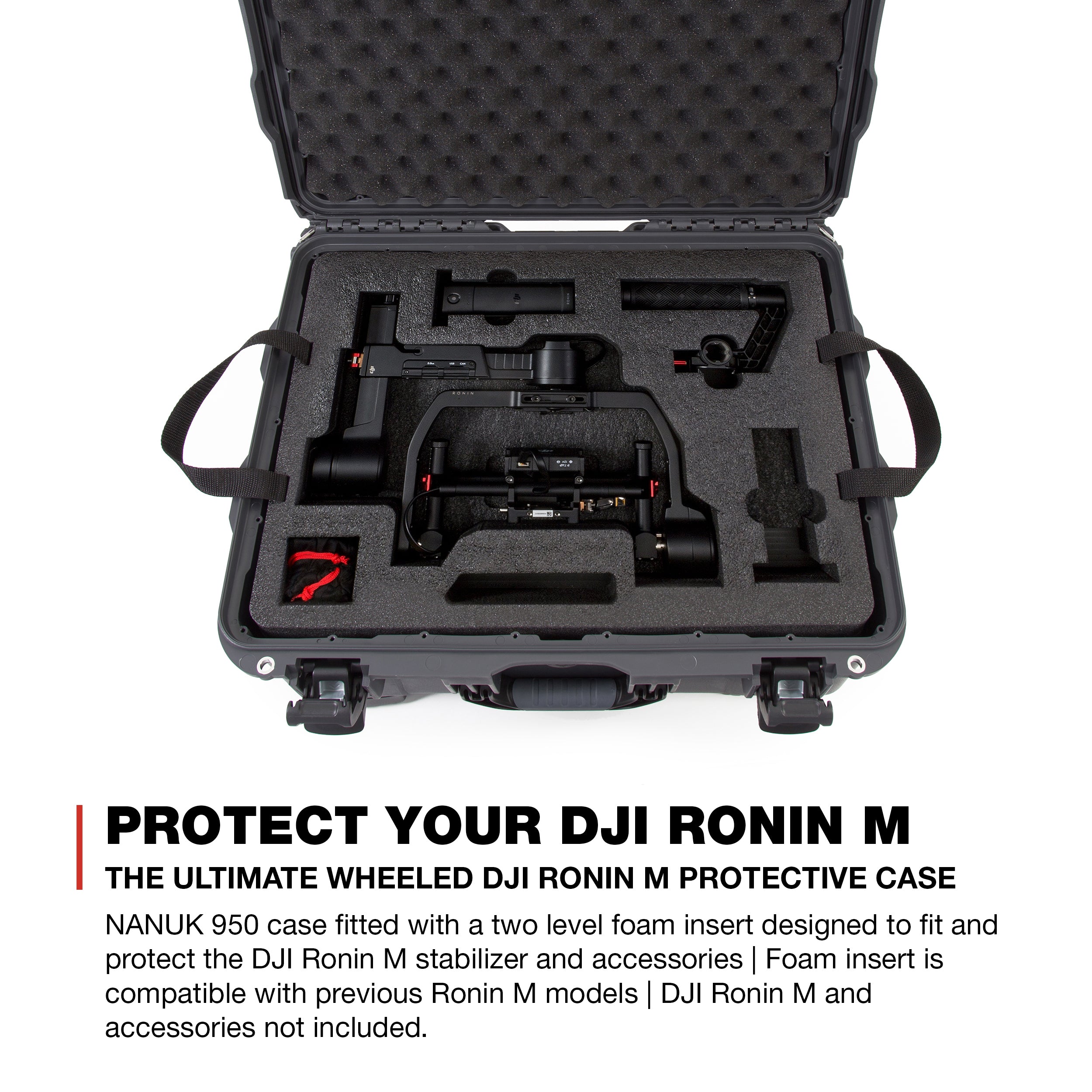 Nanuk Ronin M Waterproof Hard Case with Wheels and Custom Foam Insert for DJI Ronin M Gimbal Stabilizer Systems - Graphite