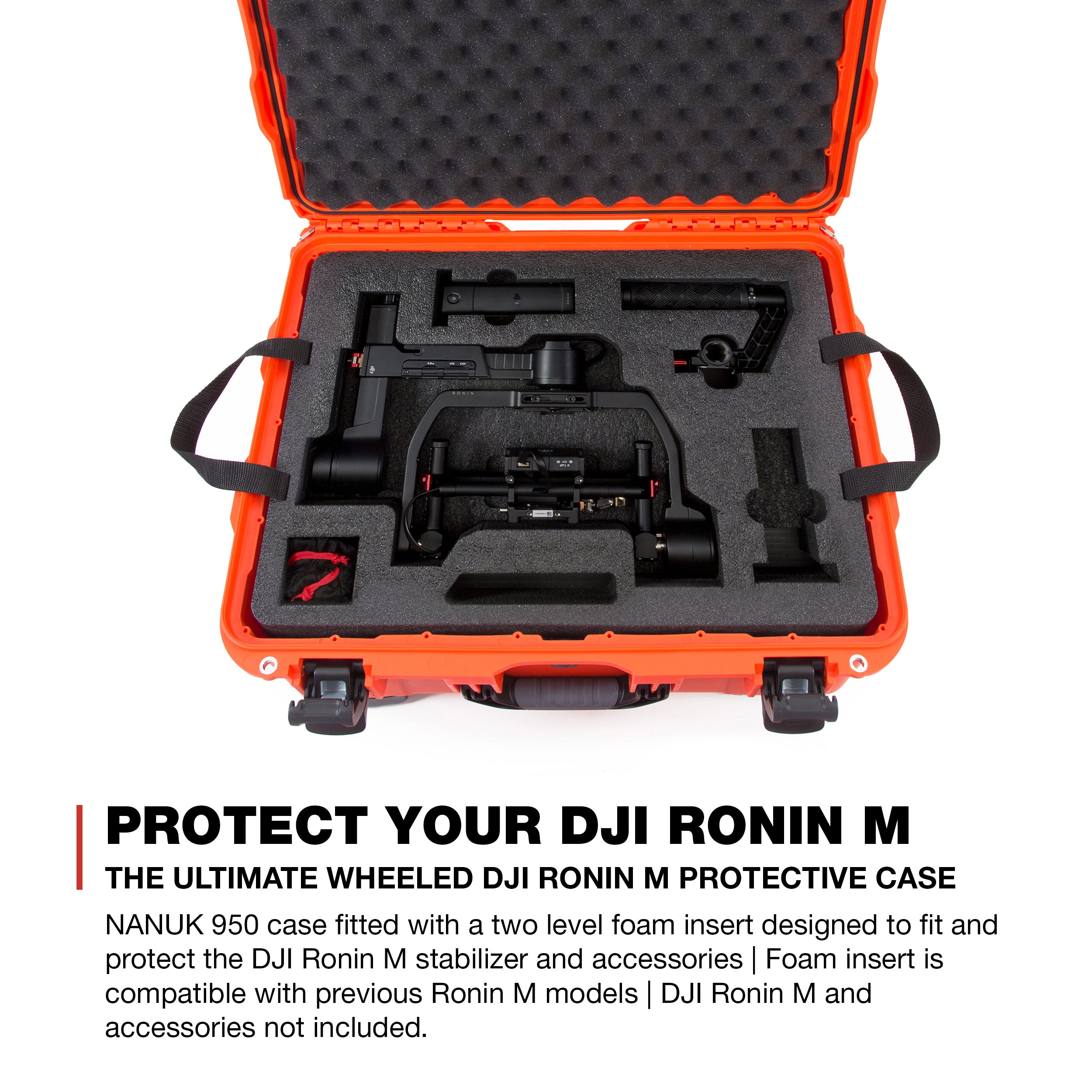 Nanuk Ronin M Waterproof Hard Case with Wheels and Custom Foam Insert for DJI Ronin M Gimbal Stabilizer Systems - Orange