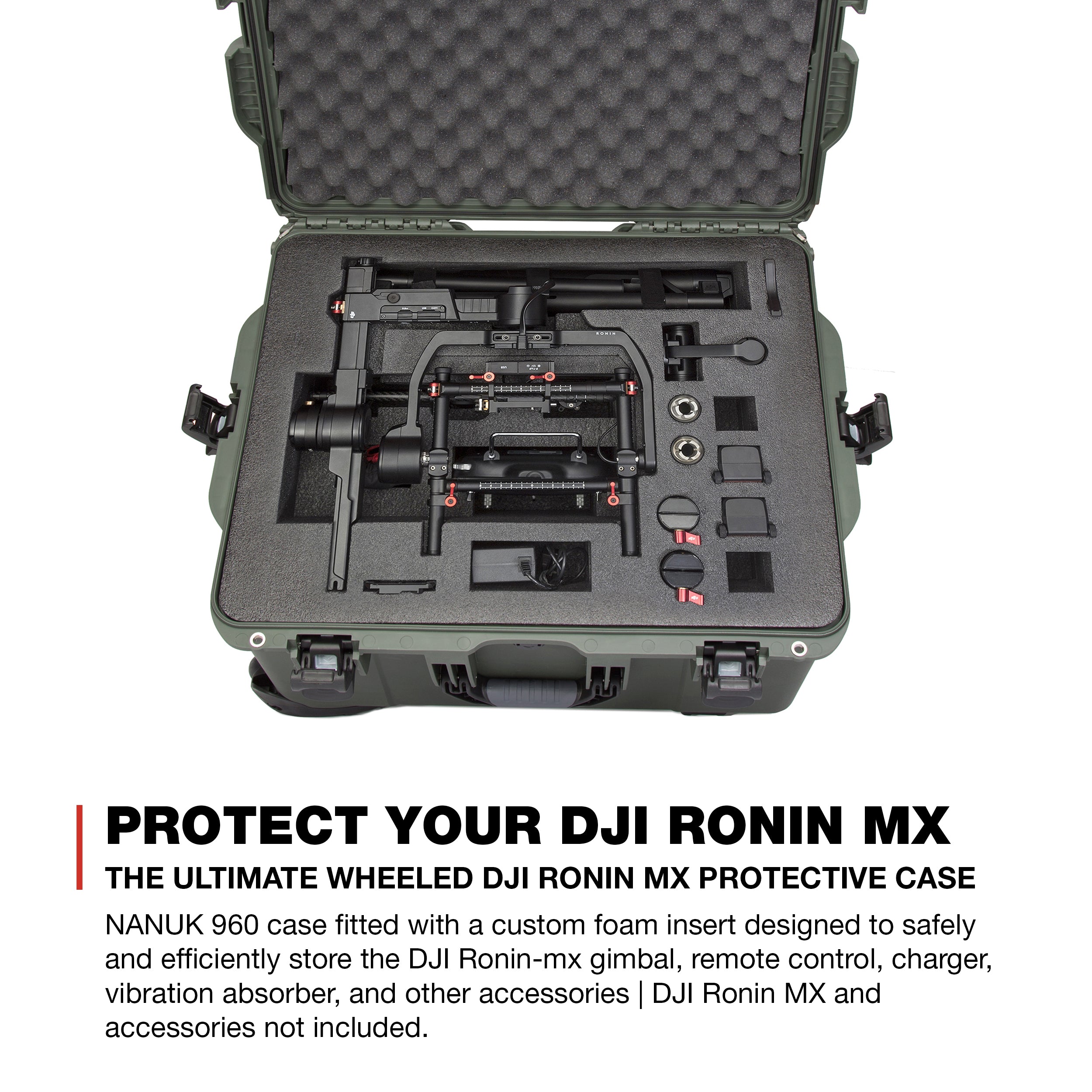Nanuk Ronin MX Waterproof Hard Case with Wheels and Custom Foam Insert for Ronin MX Gimbal Stabilizer Systems - Olive