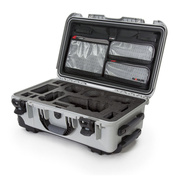 Nanuk 935-SON5 Waterproof Carry-On Hard Case with Lid Organizer for Sony A7R Size Camera w/ Wheels - Silver
